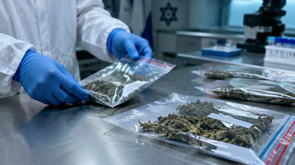 שקיות ראיה עם סם במעבדה משטרתית